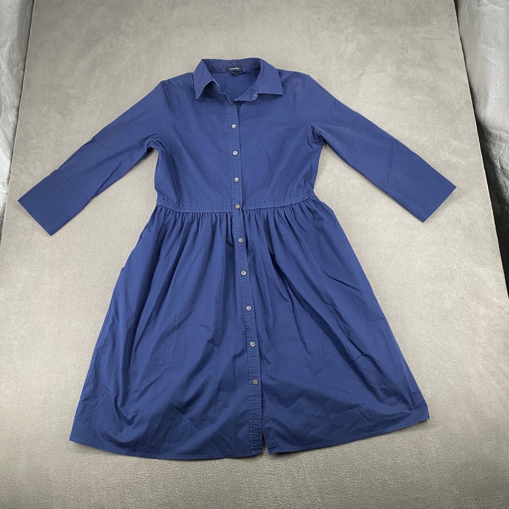 Lands End Womens‎ Navy Blue Long Sleeve Button Front Cotton Shirt Dress Size 6